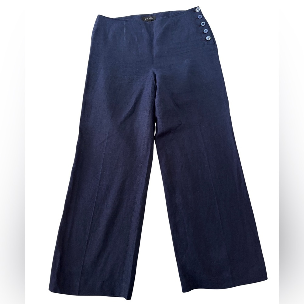 Talbots Navy Linen Wide Leg Pants Size 10 Petite
